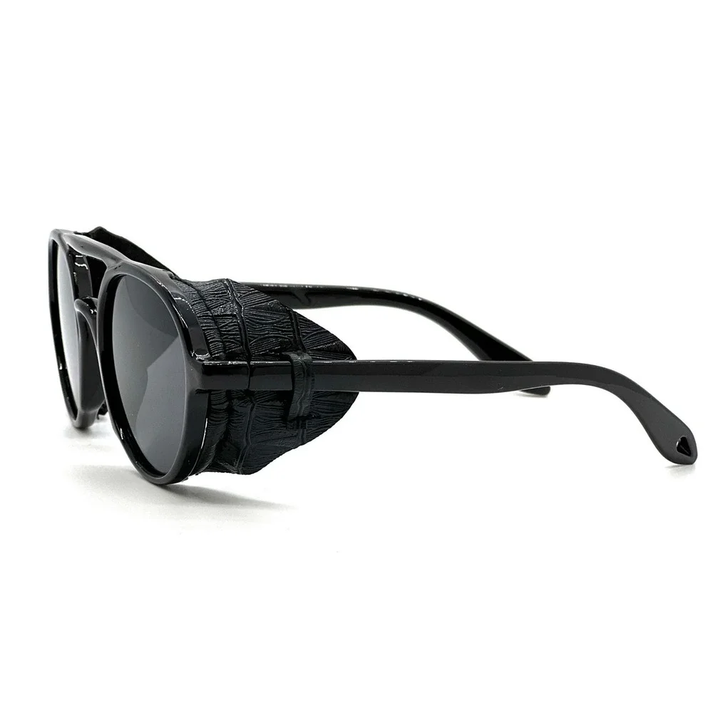 Aviator Sunglasses‎ Steampunk Style Side Shield Black Lens Fashion Shades Retro